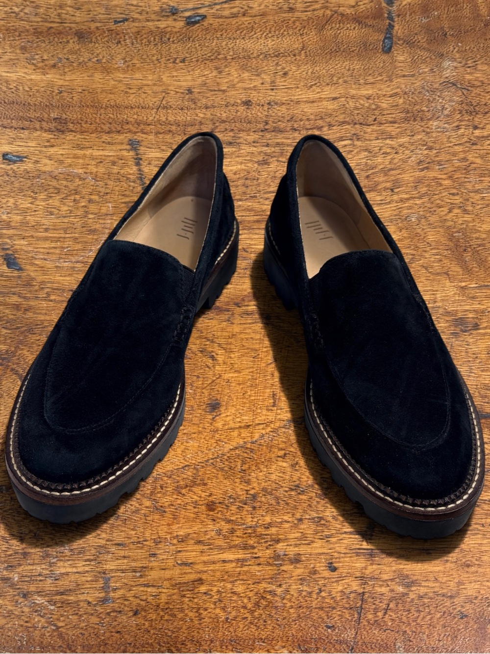 J. Jill Maeve Black Suede Lug Sole Loafers Contrast Stitching Size 8.5